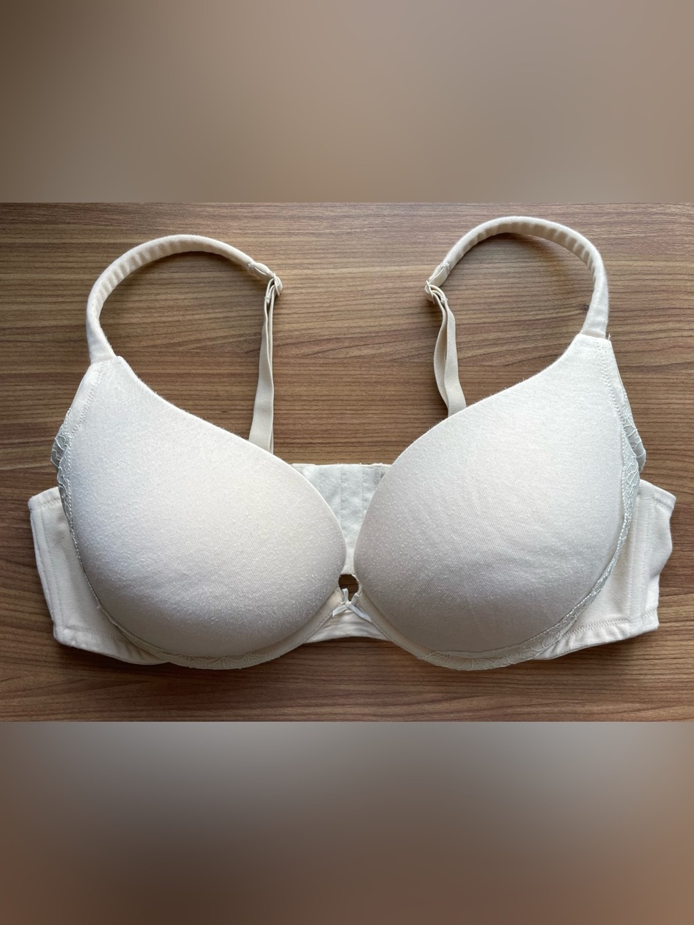 Cacique Lane Bryant Cotton Boost Plunge Bra Cream Lace Trim Size 42D